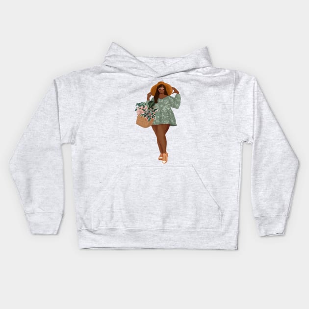 Girl Plant Shopping 3 Kids Hoodie by Gush Art Studio 1